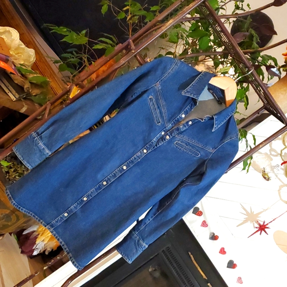 Zara Trafaluc heavy blue denim long shirt/shirt dress